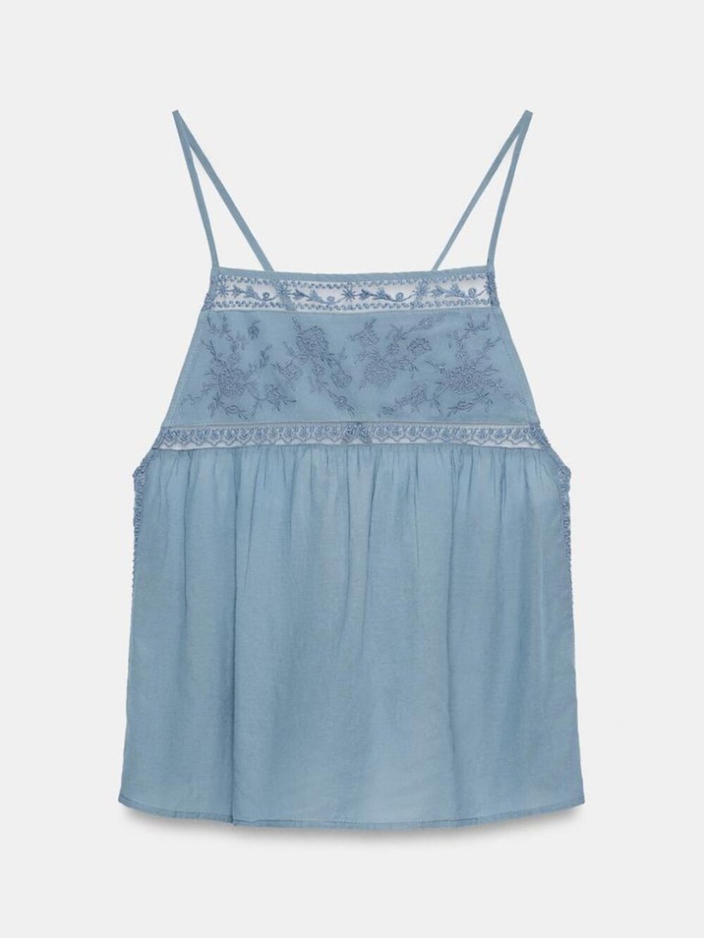 Zara Embroidered Blue Strappy Top Size Small NWT